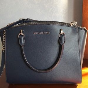 Michael Kors Ellis large leather satchel, Navy